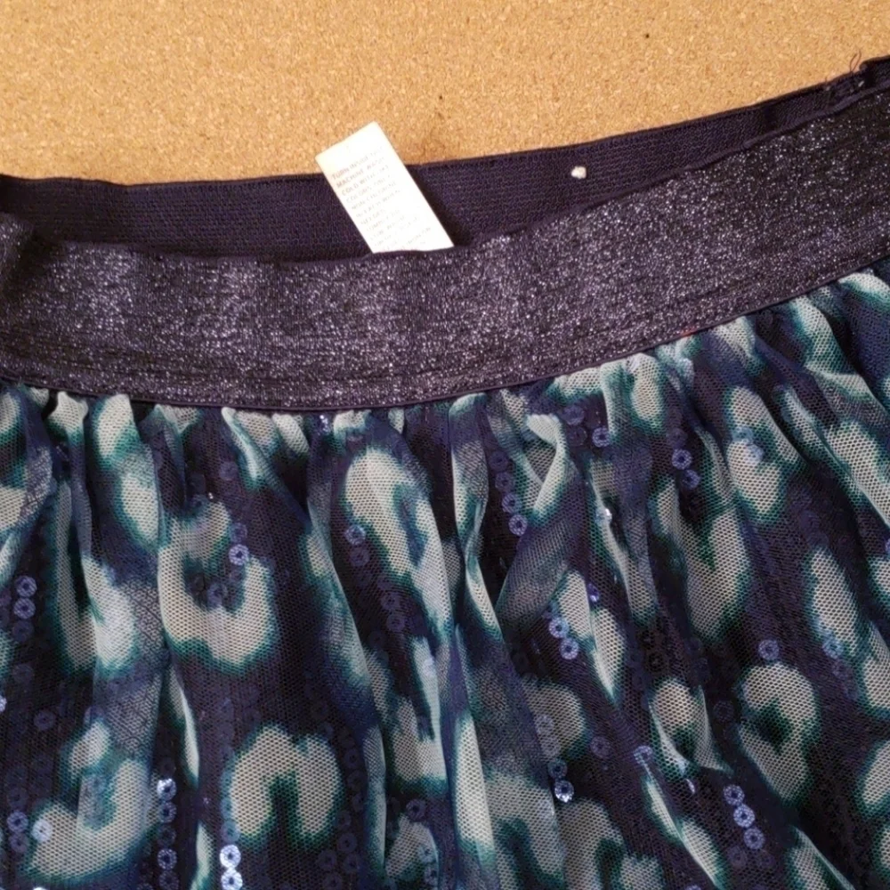 Justice Blue Leopard Sequin Tulle Skirt